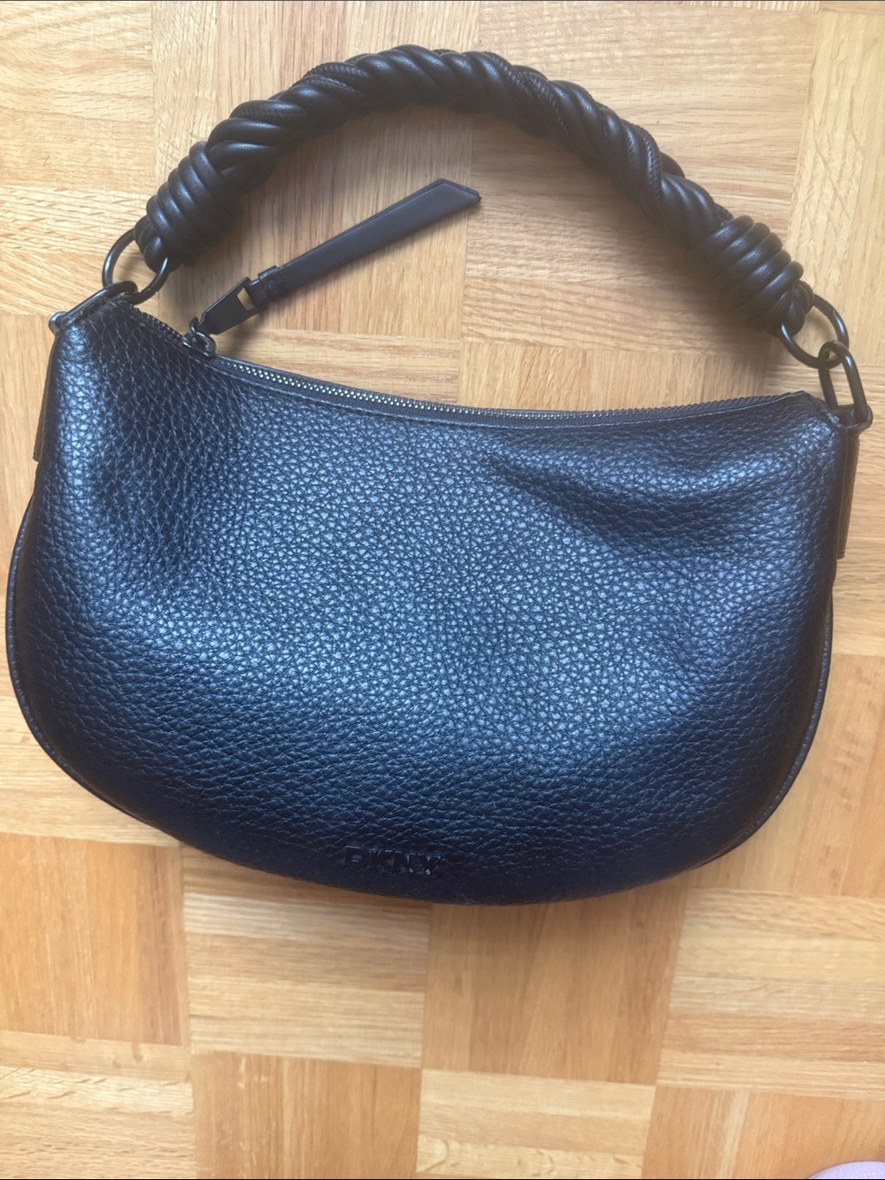 DKNY Black Pebbled Leather Hobo (Shoulder Bag with Braided Handle)